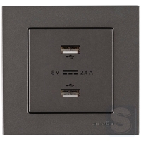 Розетка USB-A + USB-A 5V-2.4A Arvia Electric KAREN Антрацит (20 06 2000 302)